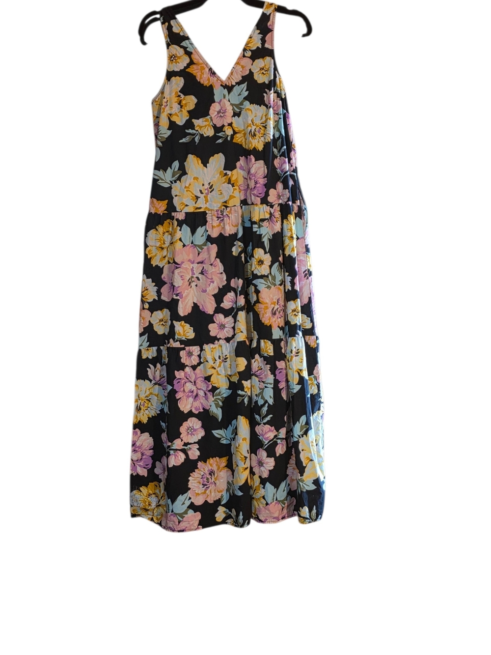 XSmall Who What Wear Black Floral Maxi Skirt with Yellow & Pink Flowers Ec